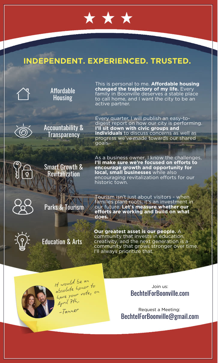 Bechtel for Mayor campaign mailer, back panel