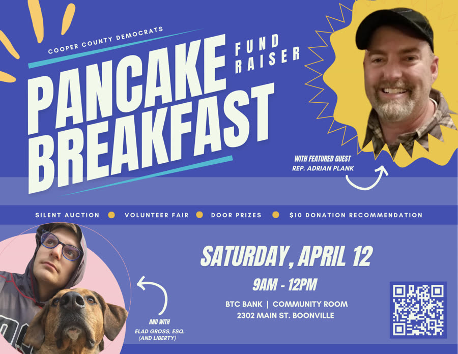 Pancake Breakfast fundraiser flyer, Cooper County Democrats